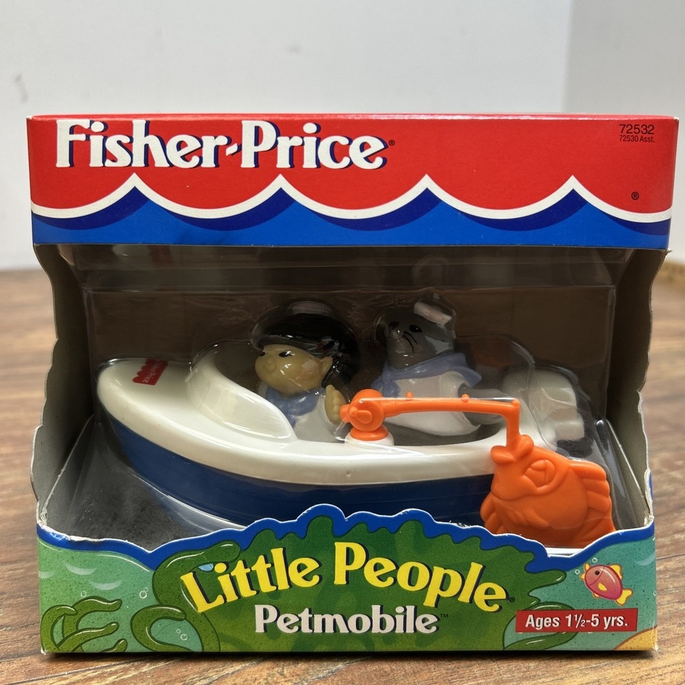 VTG‎ 1996 Fisher Price Little People Petmobile Speedboat Fish Rare New #72532